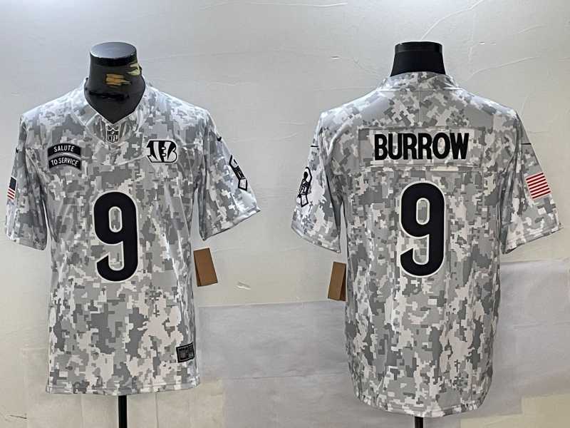 Men%27s Cincinnati Bengals #9 Joe Burrow Arctic Camo 2024 FUSE Salute to Service Limited Stitched Jersey Dzhi